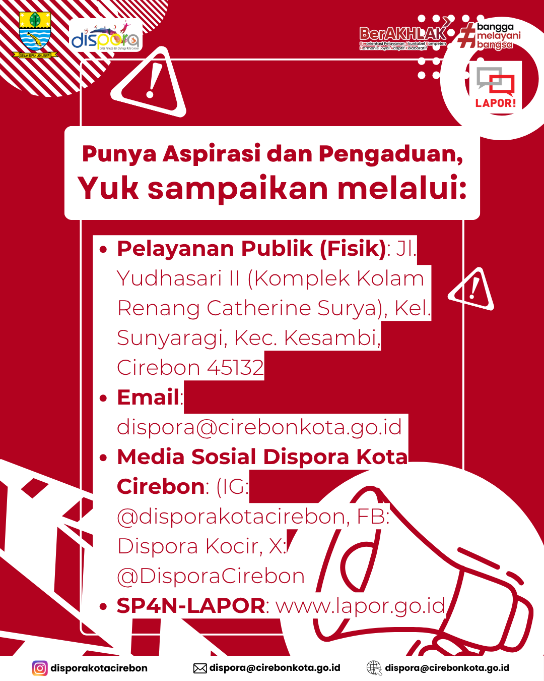 Punya Aspirasi dan Pengaduan, Yuk sampaikan melalui Kanal Dinas Pemuda dan Olahraga Kota Cirebon!